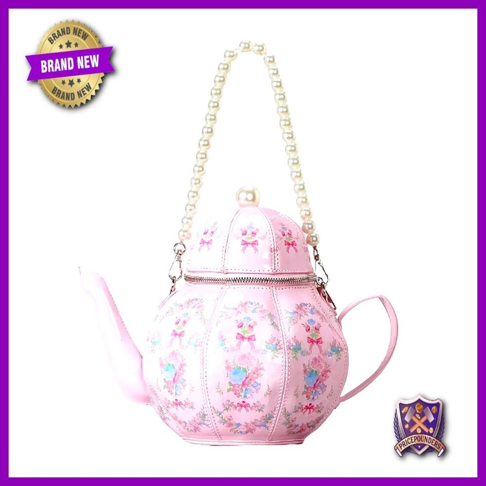 Teapot Shaped Handbag Pearl Chain Detachable Strap Lolita Style Elegant